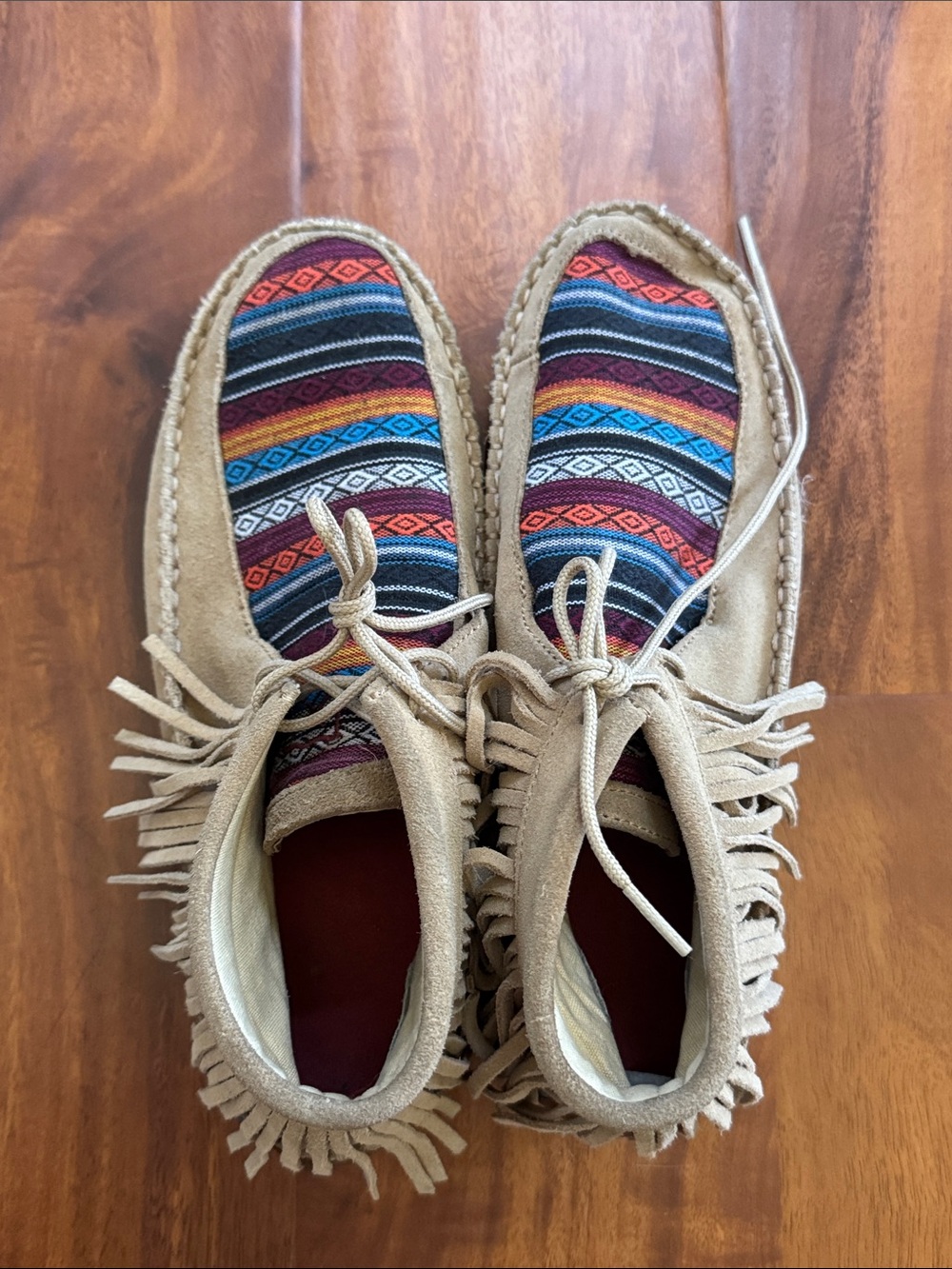 Twisted X Tan Moccasin Boots with Multicolor Striped Textile